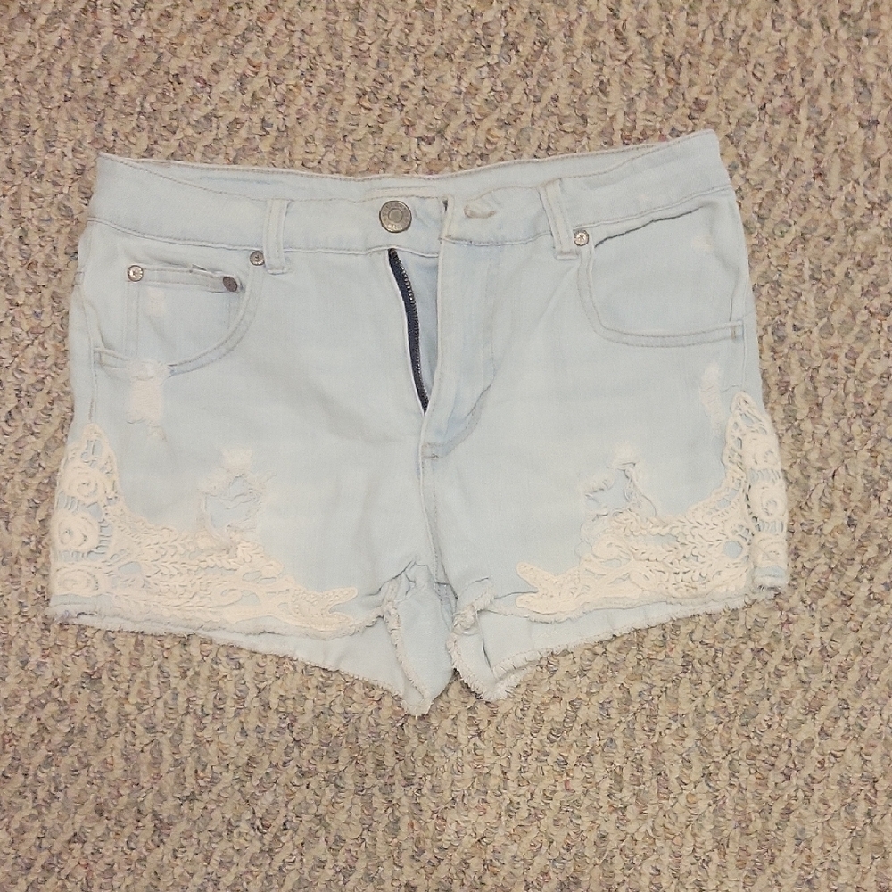 Celebrity Pink Light Blue Jean Shorts with Lace